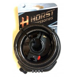 Кодовый велозамок Horst 12Х1500мм, с креплением на раму, черный