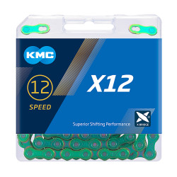 Цепь KMC X12 Aurora Green, 12 скоростей, 126 звеньев, с замком, зеленый 5-303696