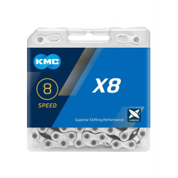 Цепь KMC X8, 7,1 мм, 6/7/8 скоростей, 116 звеньев, 1/2"x3/32", с замком, серебристо-серый 6-190585