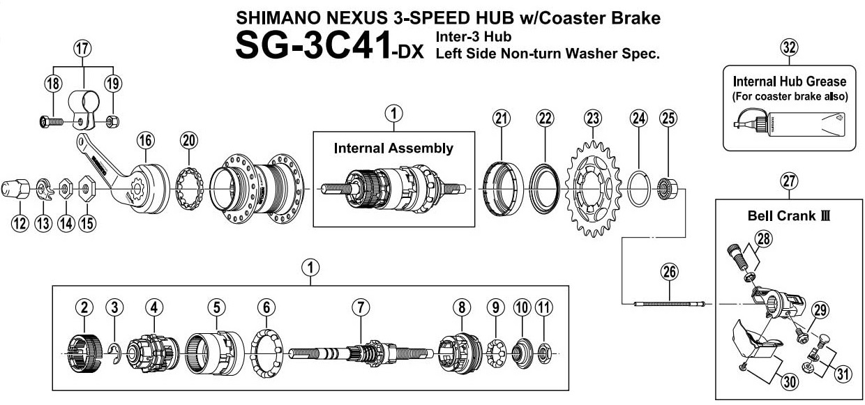 Взрыв схема втулки Shimano SG-3C41